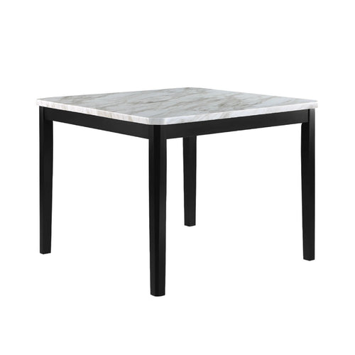 Pazy Counter Height Table | 48" White Faux Marble Top | Black Legs