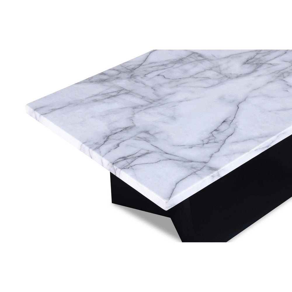 Ady 3pc Coffee and End Table Set | Rectangular White Faux Marble Top | Black