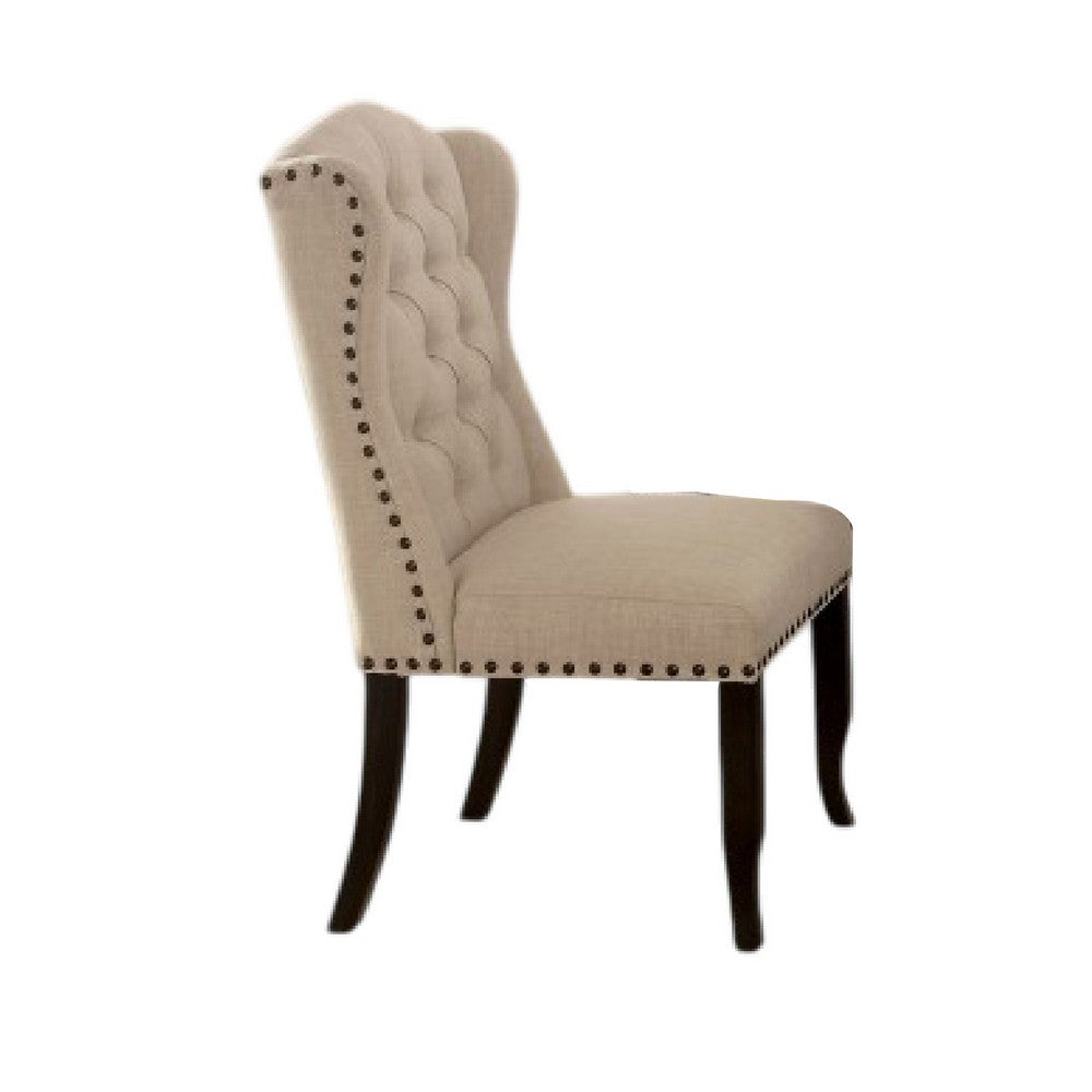 Bega 7pc Dining Table Set | Button Tufted Nailhead Chairs | Black Wood