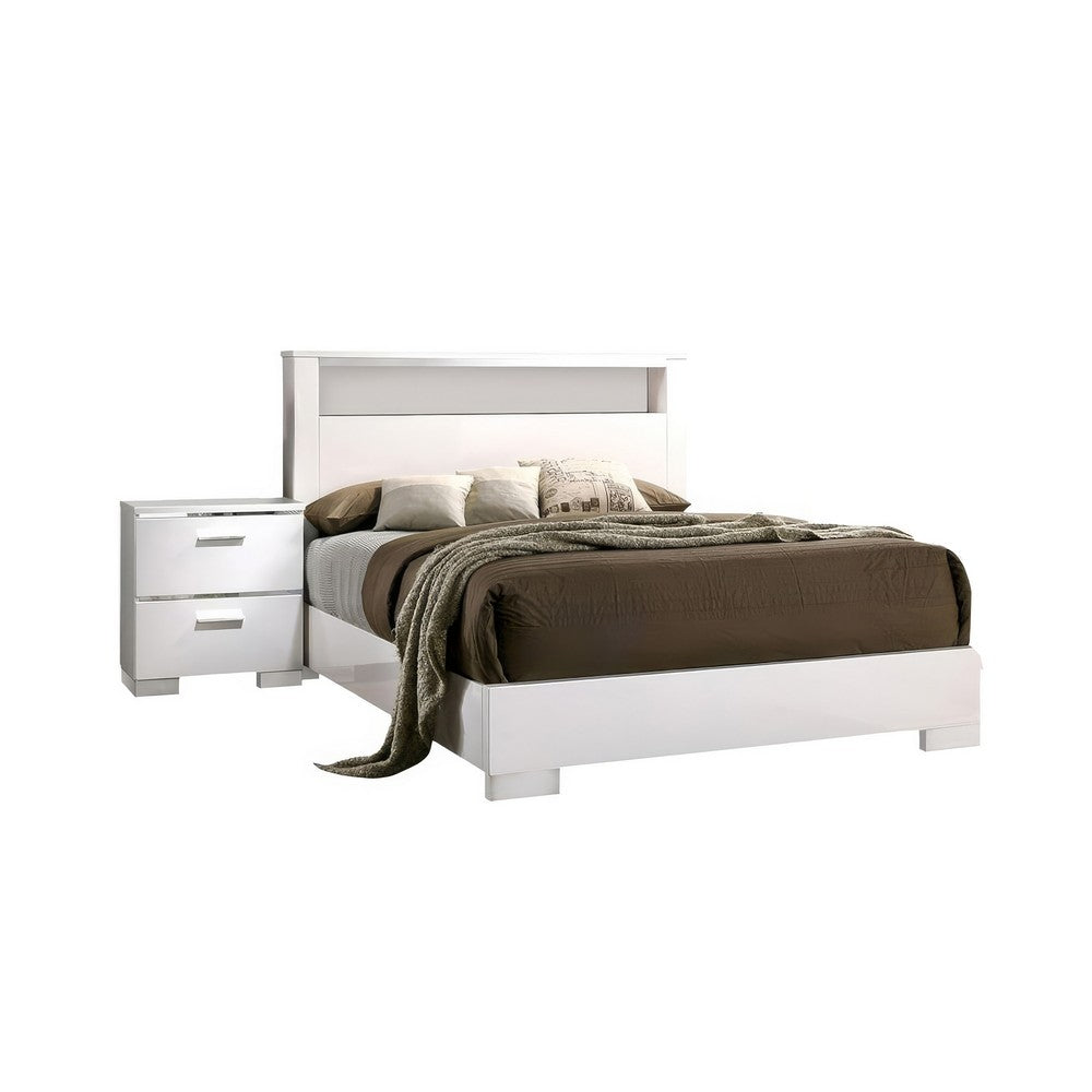 Aman 4pc Queen Bedroom Set | LED Headboard w Shelf | White Wood