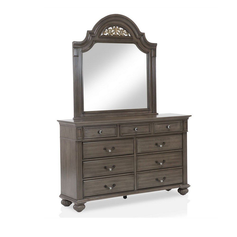 Recus 4pc Queen Bedroom Set w Carved Floral Details | Gray Wood