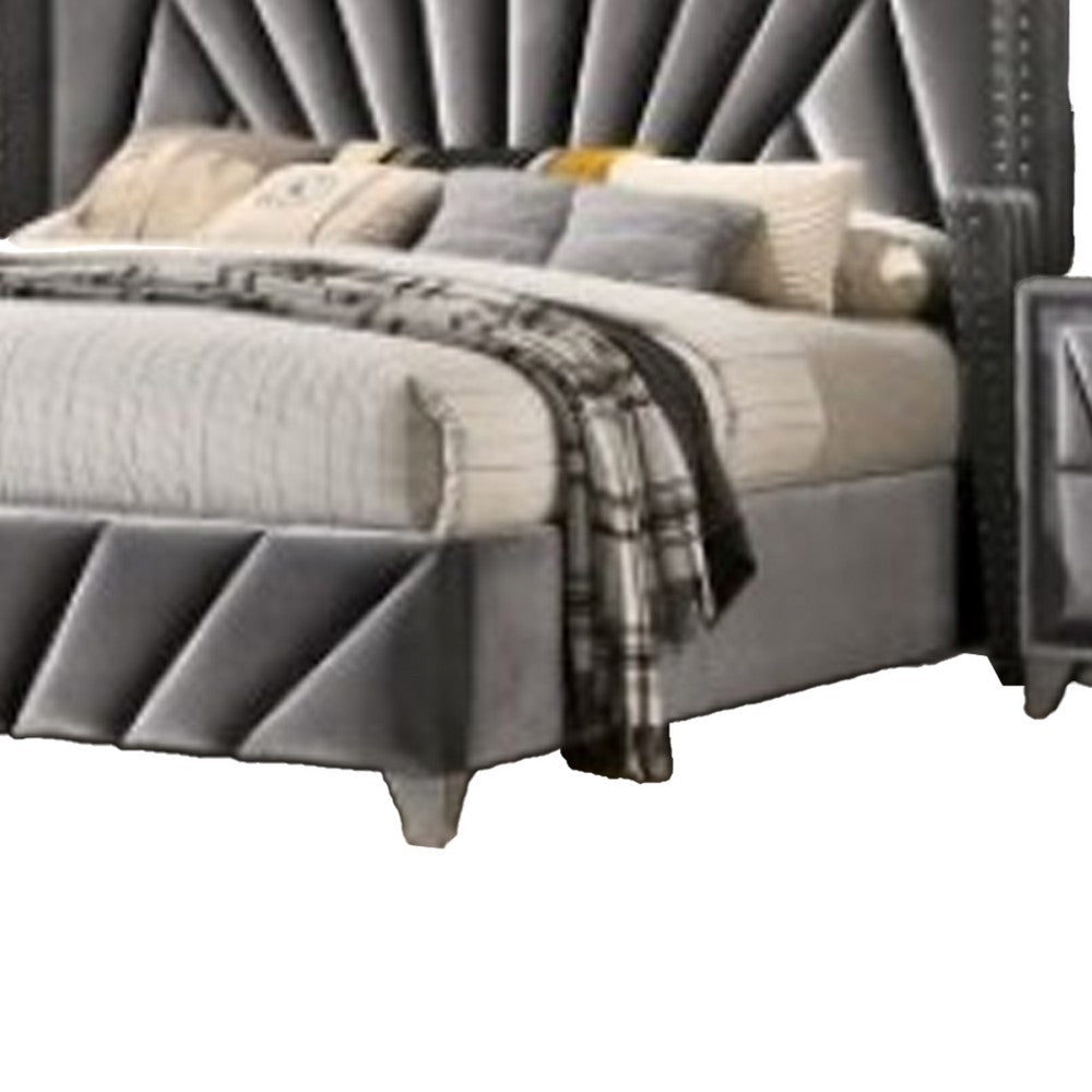 Ino 4pc Queen Bedroom Set w Wingback Headboard | Gray Upholstery