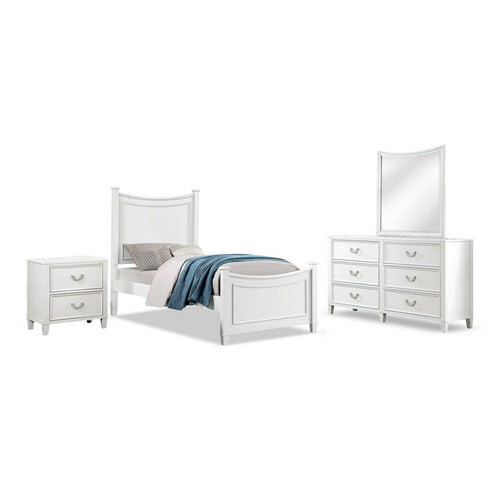 Kiki 4pc Full Bedroom Set w Poster Bed | Storage Trundle | White Wood