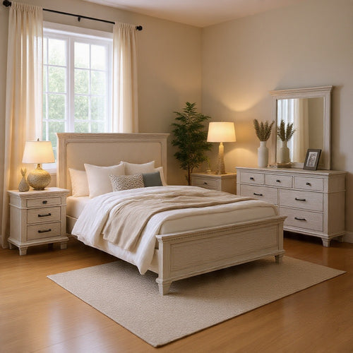 Leyne 4pc Queen Bedroom Set | Cream Upholstery | Weathered Gray