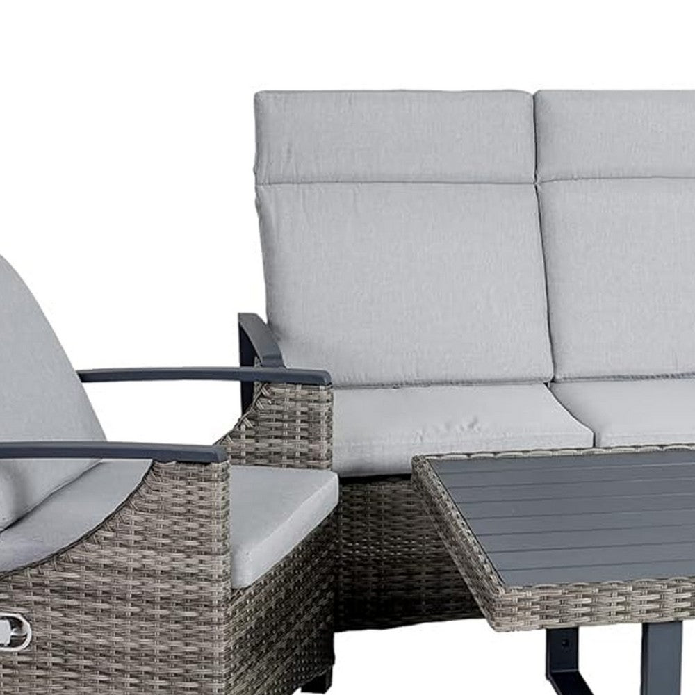 Lona 4pc Outdoor Sofa & Table Set w Gray Cushions | 2 Chairs | Black