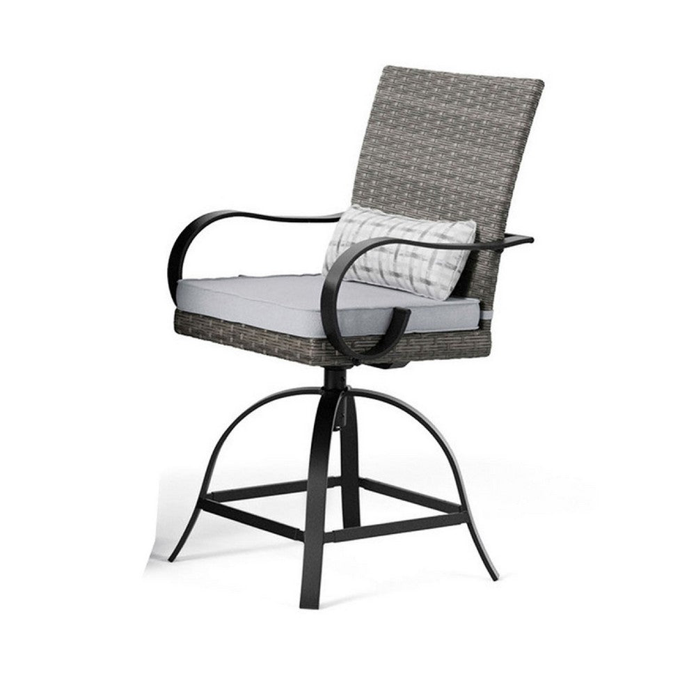 Noa 3pc Outdoor Fire Pit Counter Height Set w Swivel Chairs | Black Gray