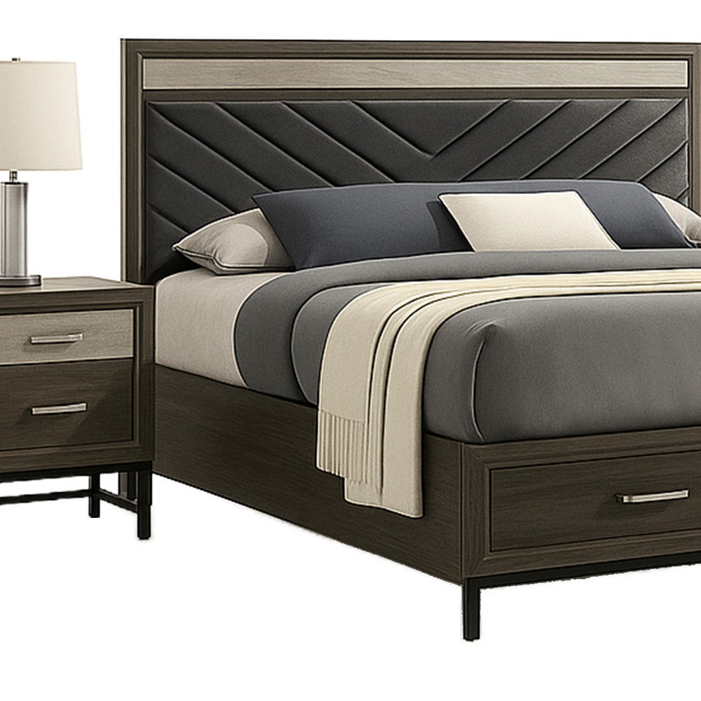 Lito 4pc Complete Queen Bedroom Set | Gray Upholstery | Footboard Drawers