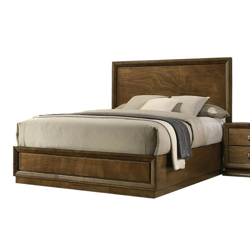 Rouk 5pc Queen Bedroom Set | Walnut Brown Wood | Bronze | 2 Nightstands