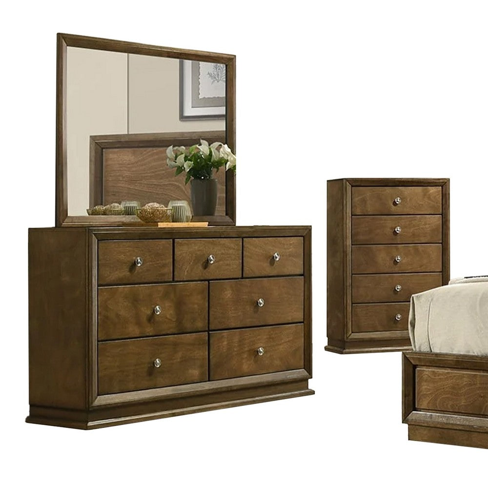 Rouk 5pc Queen Bedroom Set | Walnut Brown Wood | Bronze | Tall Dresser