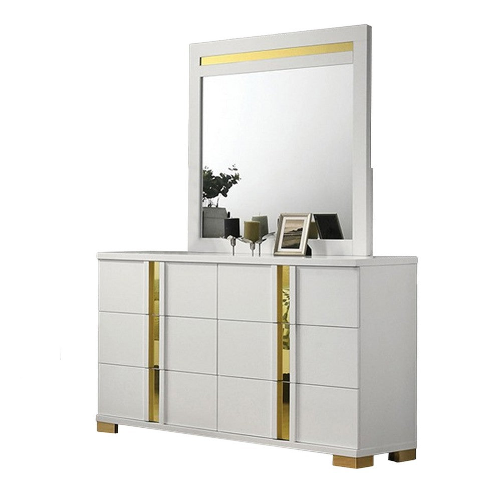 Yoki 5pc Queen Bedroom Set w Underbed LED | White & Gold | 2 Nightstands