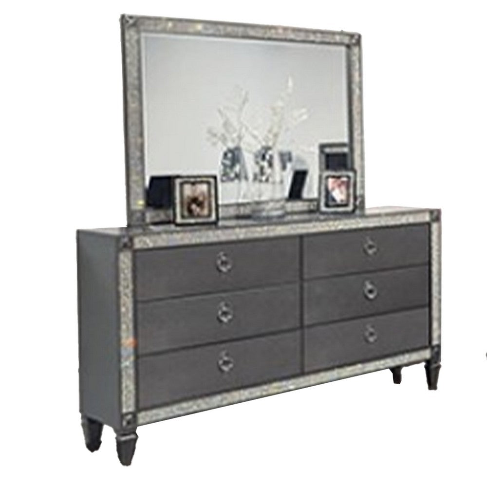 Laine 5pc Queen Bedroom Set | 2 Nightstands | Crystal Trim Gray Upholstery