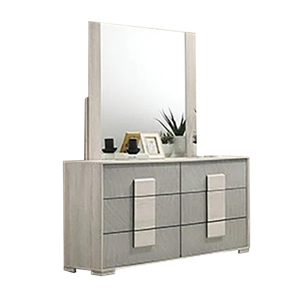 Nomi 4pc Queen Bedroom Set w LED Headboard | Stone Gray Drawers