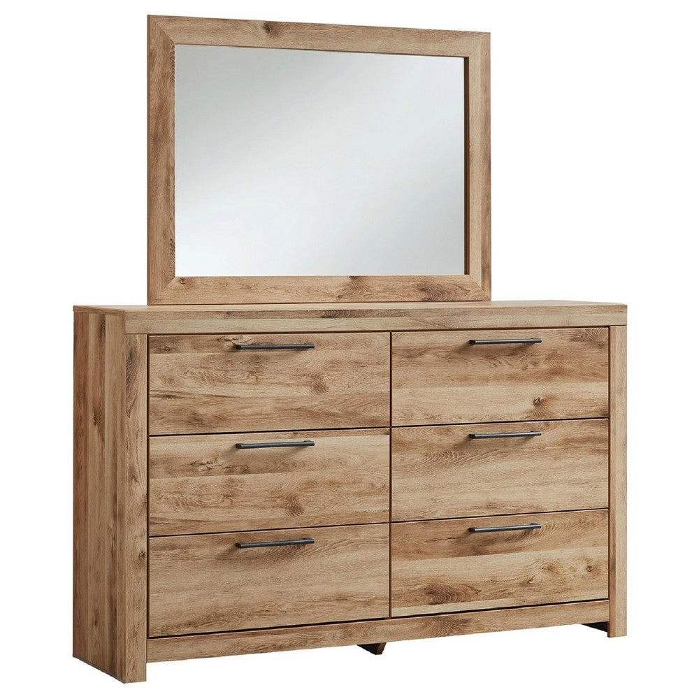 Oma 2pc Dresser & Mirror Set | 6 Drawers w Handles | Golden Brown Wood