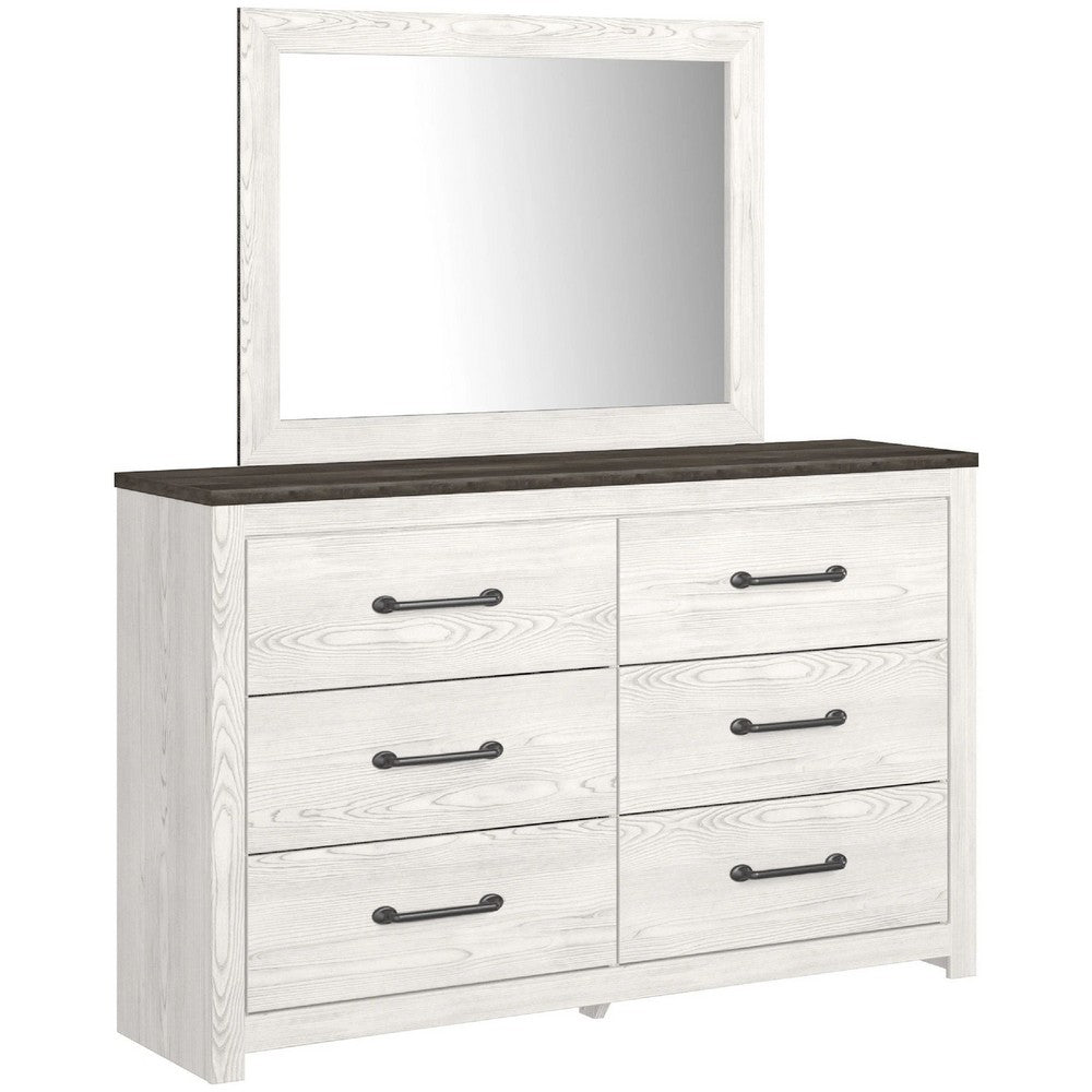 Hara 2pc Dresser & Mirror Set | 6 Drawers | Farmhouse Dark Gray & White