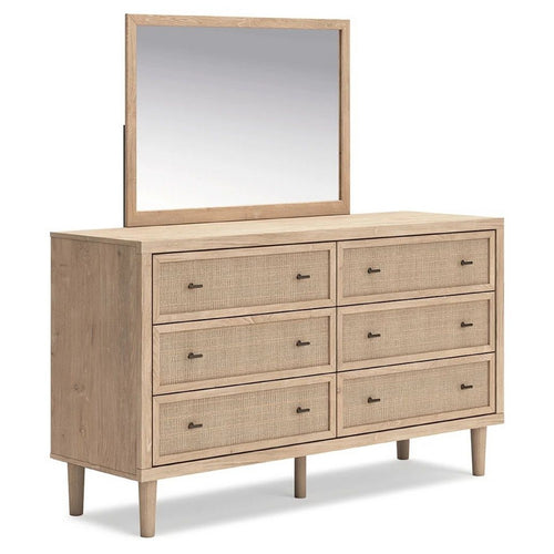 Ciel 2pc Dresser & Mirror Set | 6 Faux Cane Front Drawers | Brown Wood