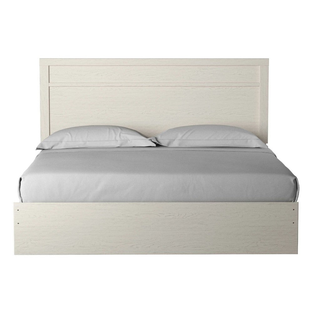 Tely King Size Bed w Plank Panel Headboard | Modern Farmhouse White