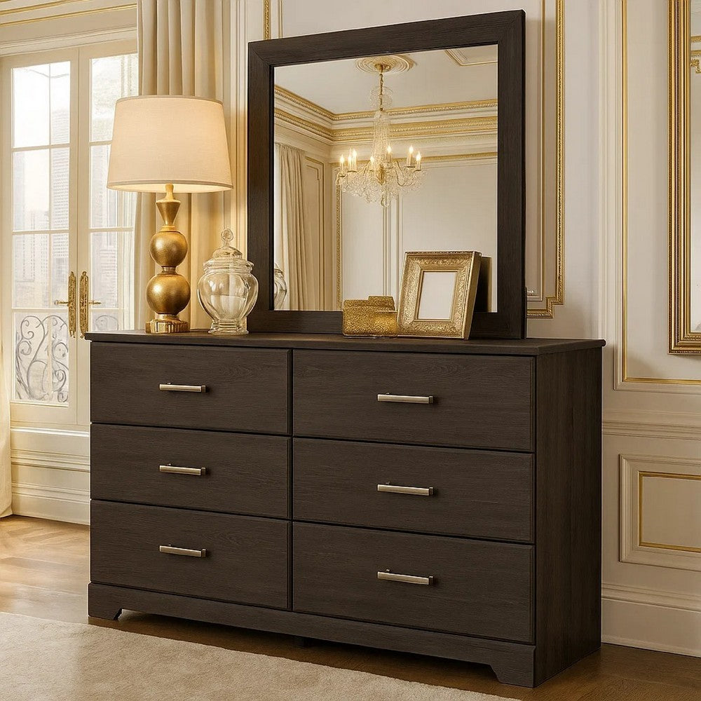 Buy 2pc Dresser Mirror Set 6 Drawer Charcoal Black