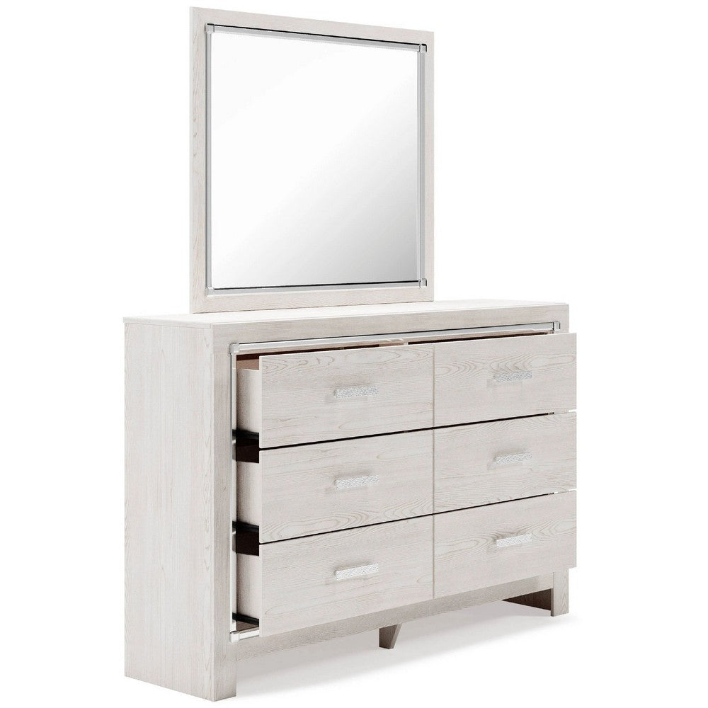 Aly 2pc Dresser & Mirror Set | 6 Drawers w Chrome Handles | White