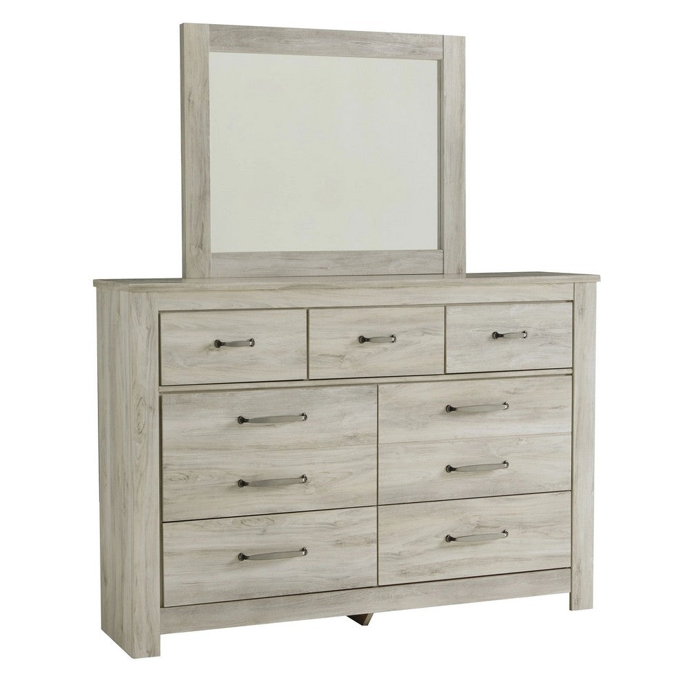 Simon Dresser & Mirror Set | 7 Drawers w Nickel Handles | Whitewash