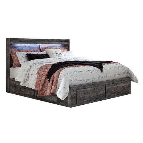 Bays King Size Storage Bed with 4 Drawers | Driftwood Smoke Gray | LED