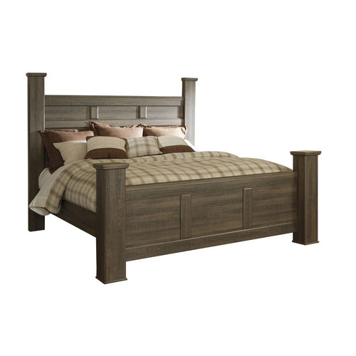 Joi California King Size Poster Bed | Aged Oak Brown Rough Sawn