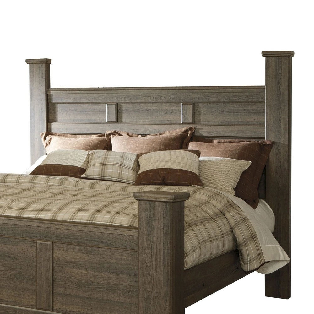 Joi California King Size Poster Bed | Aged Oak Brown Rough Sawn