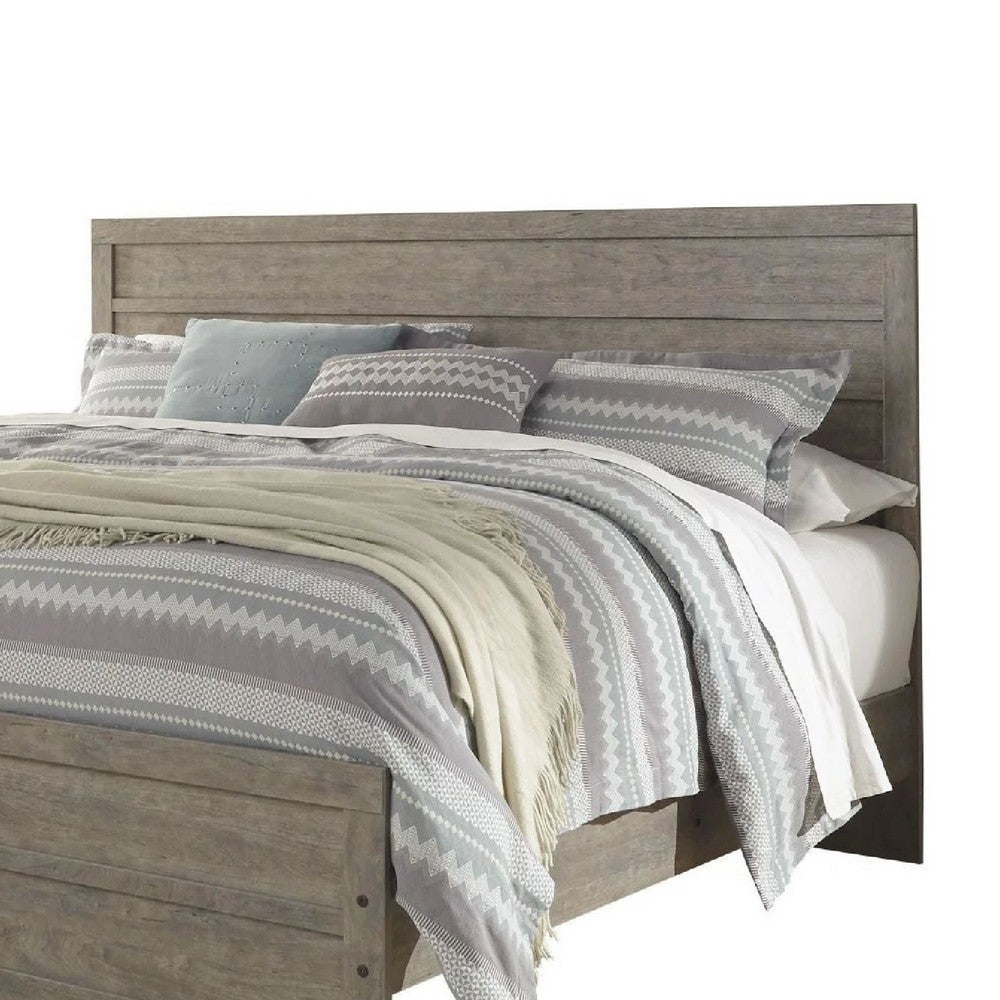Kulv King Size Panel Bed w Plank-Style Design | Vintage Gray Wood