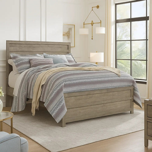 Kulv Queen Size Panel Bed w Plank-Style Design | Vintage Gray Wood