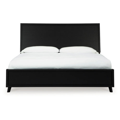 Danzi Queen Size Panel Bed w Clean-Lined Panel Headboard | Black Wood