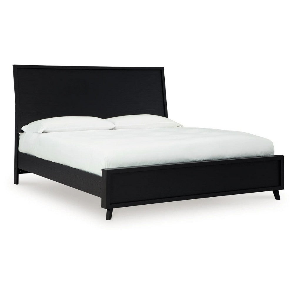 Danzi King Size Panel Bed w Clean-Lined Panel Headboard | Black Wood