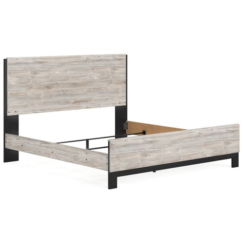 Veso King Size Panel Bed | Gray Wood with Matte Black Base