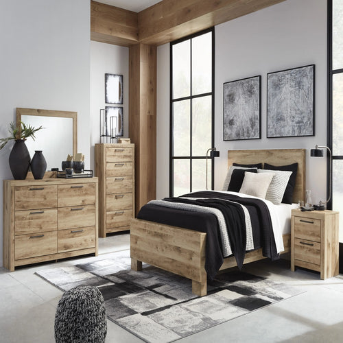 Oma Queen Size Panel Bed w Golden Rustic Finish | Brown Wood