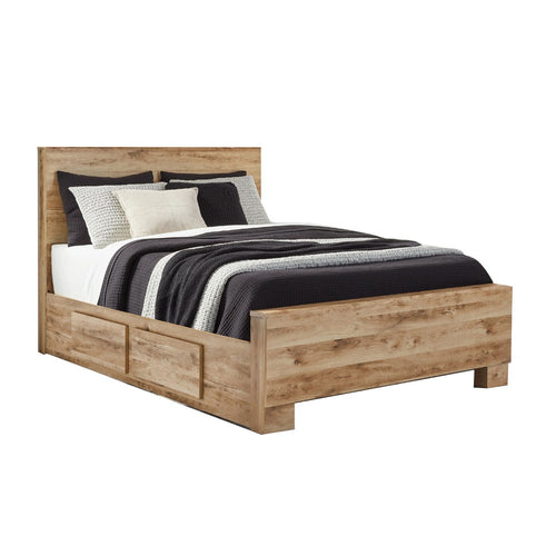 Oma Queen Panel Bed | 4 Storage Drawers | Rustic Finish | Brown Wood