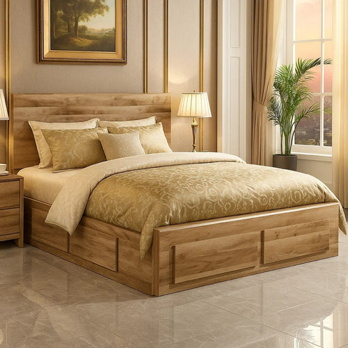 Oma Queen Panel Bed | 2 Footboard & 2 Side Drawers | Brown Wood