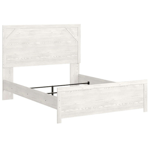 Hara Queen Panel Bed w Cross-Brace Accents | Farmhouse Gray-White Wood