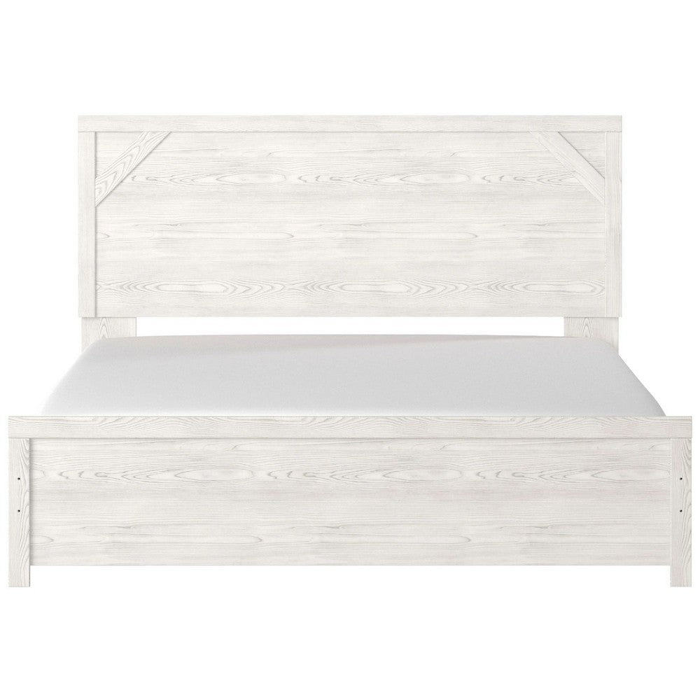Hara King Panel Bed w Cross-Brace Accents | Farmhouse Gray-White Wood