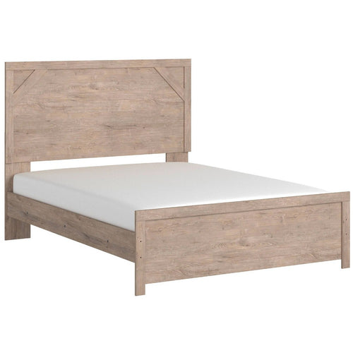 Hara Queen Panel Bed w Cross-Brace Accents | Rustic Brown-White Wood