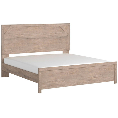 Hara King Panel Bed w Cross-Brace Accents | Rustic Brown-White Wood