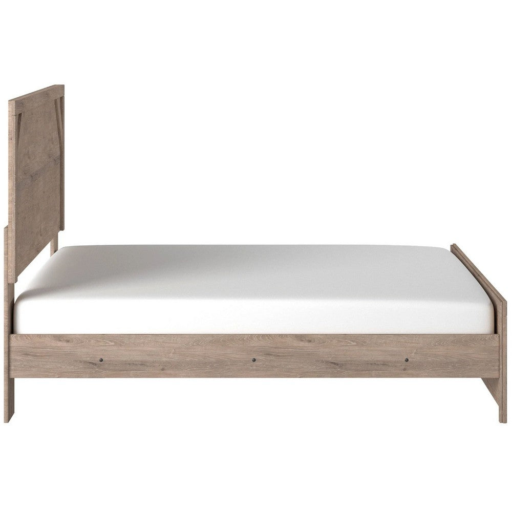 Hara King Panel Bed w Cross-Brace Accents | Rustic Brown-White Wood