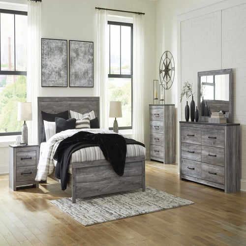 Roso Queen Panel Bed w Wood Grain Finish | Dark Gray Wood-Laminate