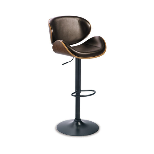 Beal Swivel Barstool Chair | Brown Faux Leather | Black | 26-34" Adjustable