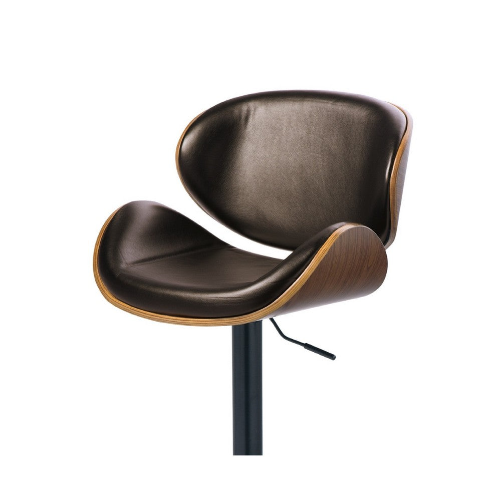 Beal Swivel Barstool Chair | Brown Faux Leather | Black | 26-34" Adjustable