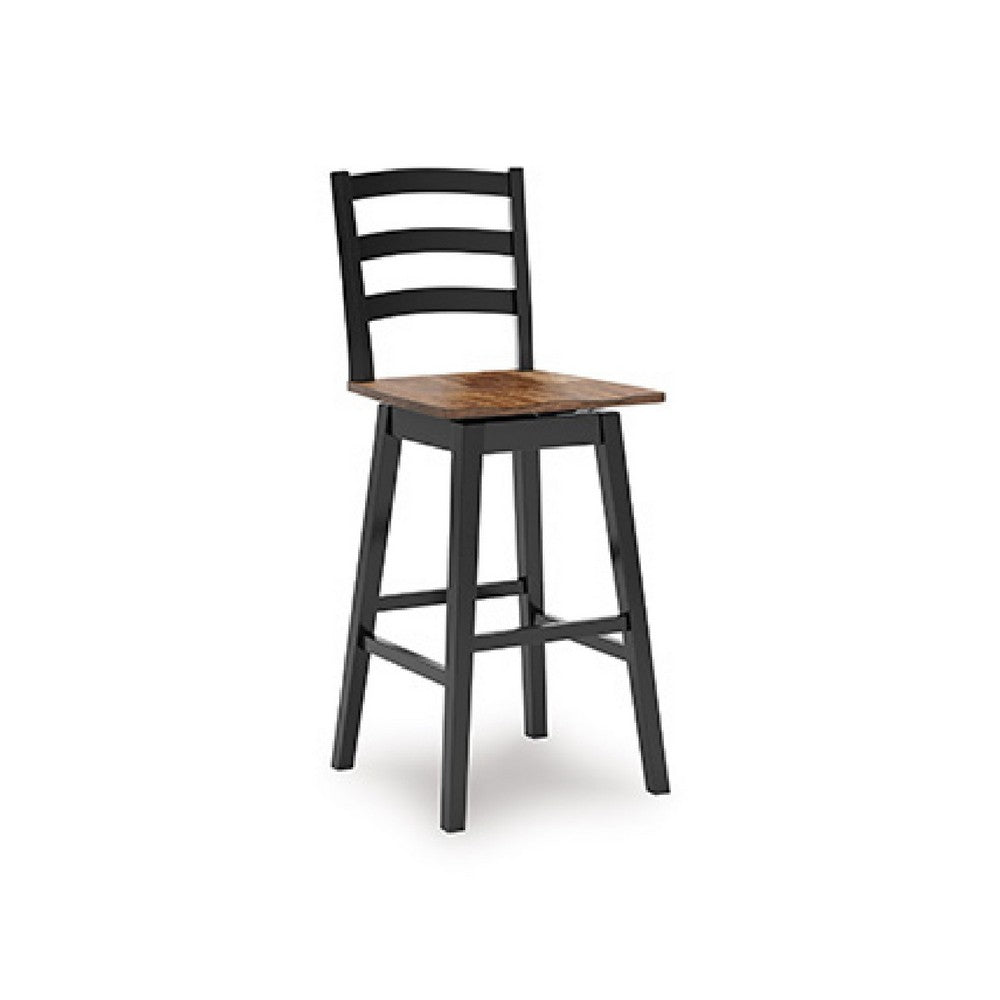 Fleur Swivel Barstool Chair Set of 2 | Butcher Block Seat | Black Frame