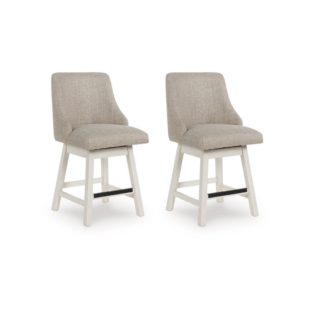 Lea Swivel Counter Stool Chair Set of 2 | Gray Sloped Armrests | Antique White