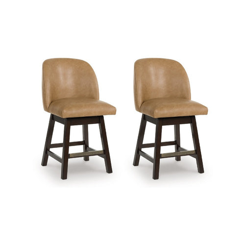 Nea Swivel Counter Stool Chair Set of 2 | Warm Brown Faux Leather