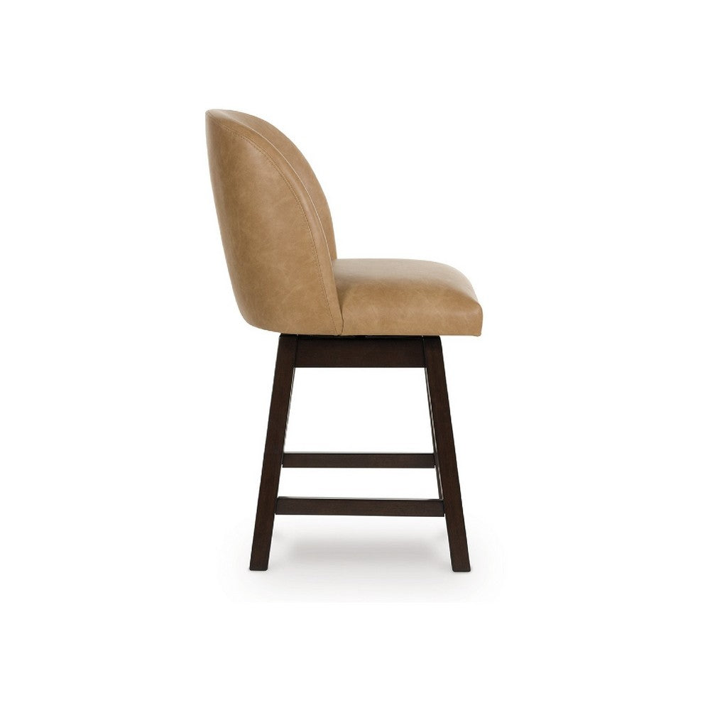 Nea Swivel Counter Stool Chair Set of 2 | Warm Brown Faux Leather