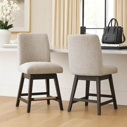 Haus Swivel Counter Height Chair Set of 2 | Beige Foam Seats | Dark Brown