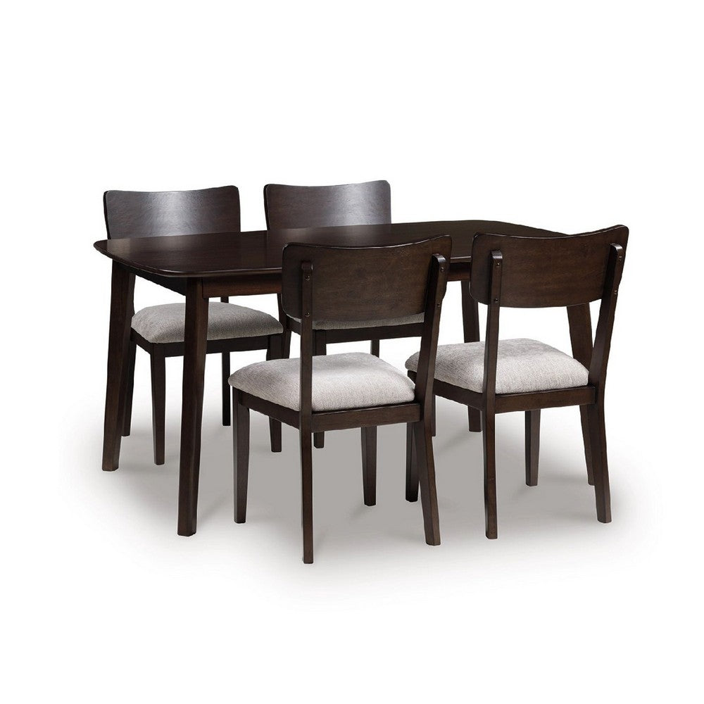 Maly 5pc Dining Table & Chairs Set | Light Gray Cushions | Merlot Brown