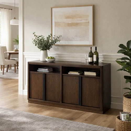 Dely Buffet Server | 4 Cabinet Doors w 2 Open Shelves | Dark Brown 60"