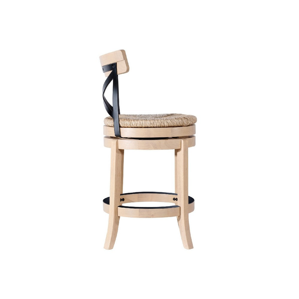 Mia Swivel Counter Stool Chair | Black Metal Cross Back | Blonde Oak Brown